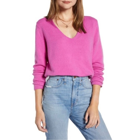 Something Navy Wool V-Neck Long Sleeve Loose Fit Sweater Top Pink Small - Picture 1 of 9